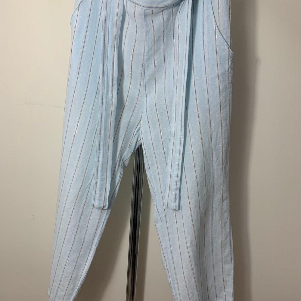 SPANNER Light Blue and White Striped Trousers